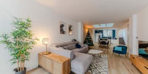 Salon moderne avec canapé.