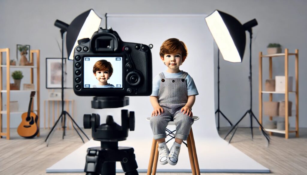 Photo d’identité ANTS pour enfants, réalisée à domicile avec éclairage professionnel.