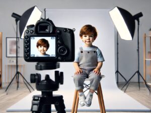 Photo d’identité ANTS pour enfants, réalisée à domicile avec éclairage professionnel.