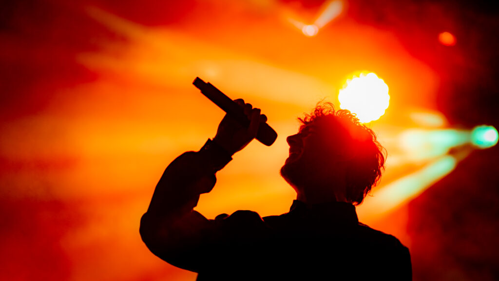 Capture du groupe 47Ter en pleine performance, reflétant leur énergie et leur interaction avec le public.