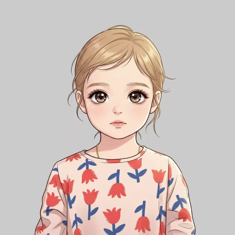 Illustration de style manga d'une jeune fille aux grands yeux.