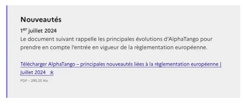 Nouveautés AlphaTango du 1er juillet 2024.