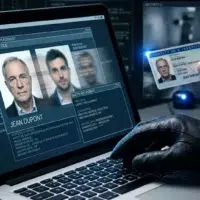 Hacker volant une identité sur un ordinateur avec une carte.