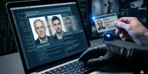 Hacker volant une identité sur un ordinateur avec une carte.