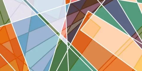 Composition abstraite géométrique aux couleurs vives et lignes blanches.