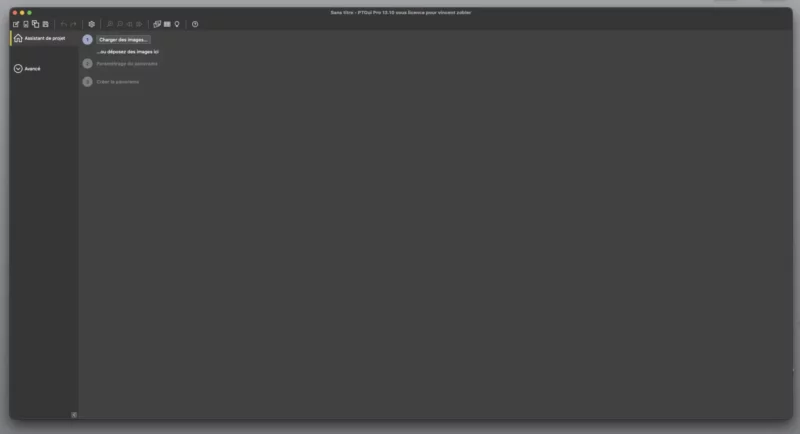 Interface du logiciel de panorama PTGui Pro.