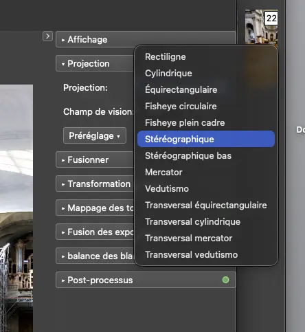 Menu de projection d'un logiciel de montage photo.