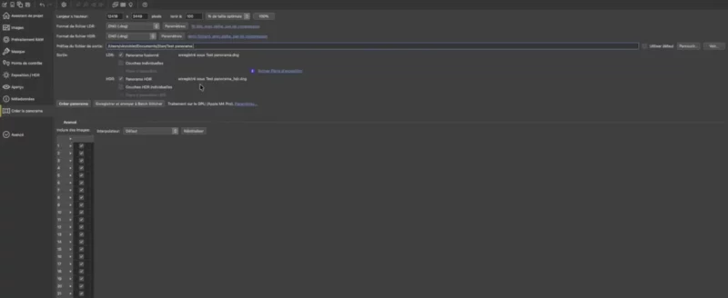 Interface de logiciel pour créer des panoramas et photos HDR.