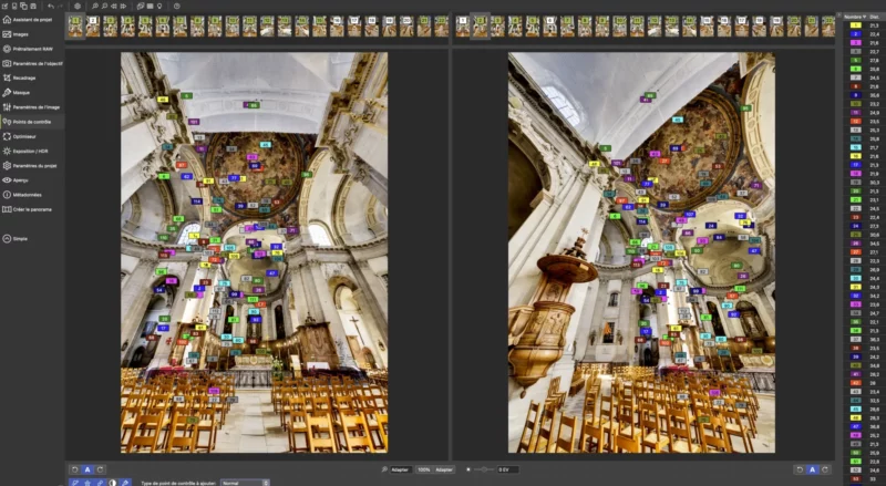 Logiciel de création panoramique avec points de contrôle d'église.